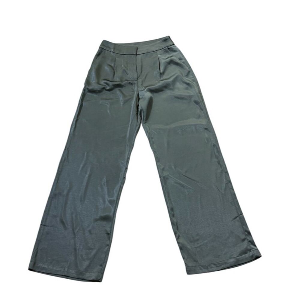 Line and dot Wide-Leg Gray Satin like Dress Pants High Waist & Pleats S